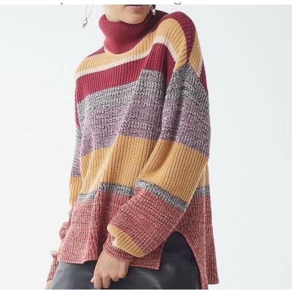 Urban Outfitters XS Slouchy‎ Bpxy Turtleneck Long Sleeve Striped Sweater (2644) - Picture 1 of 4